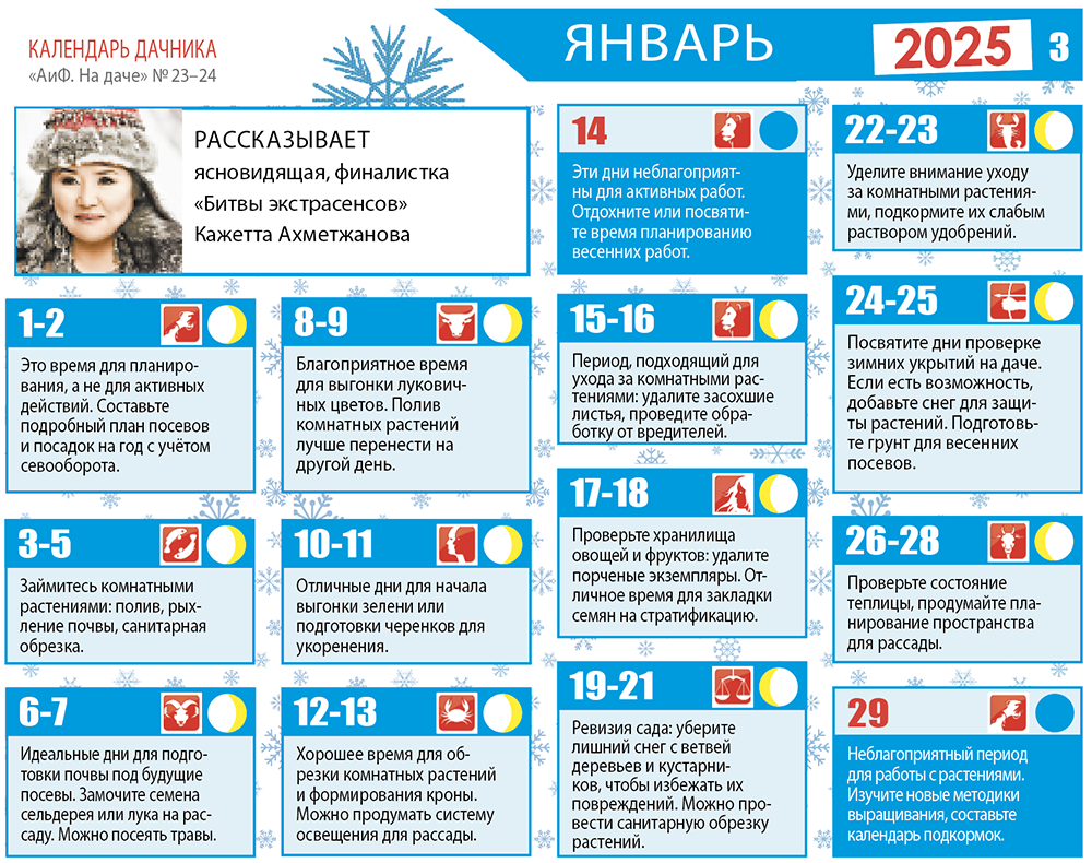 Лунный календарь 2025 Январь