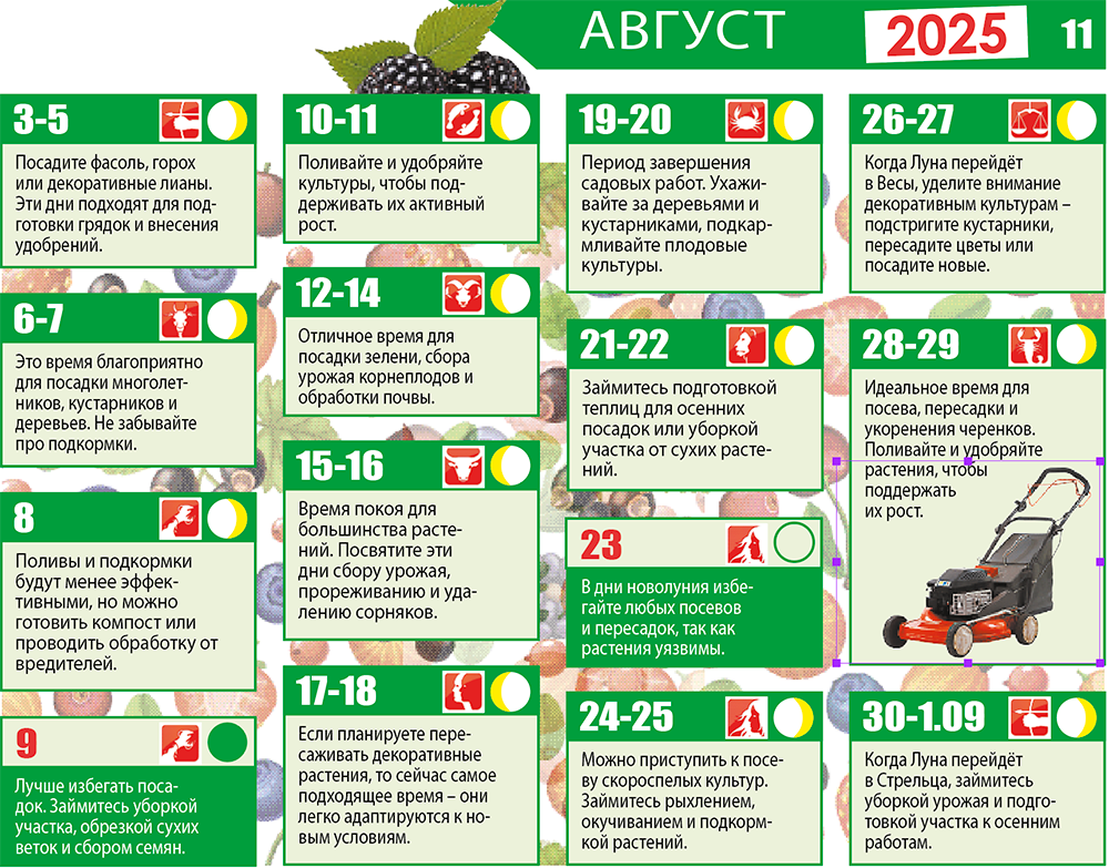 Лунный календарь 2025 Август