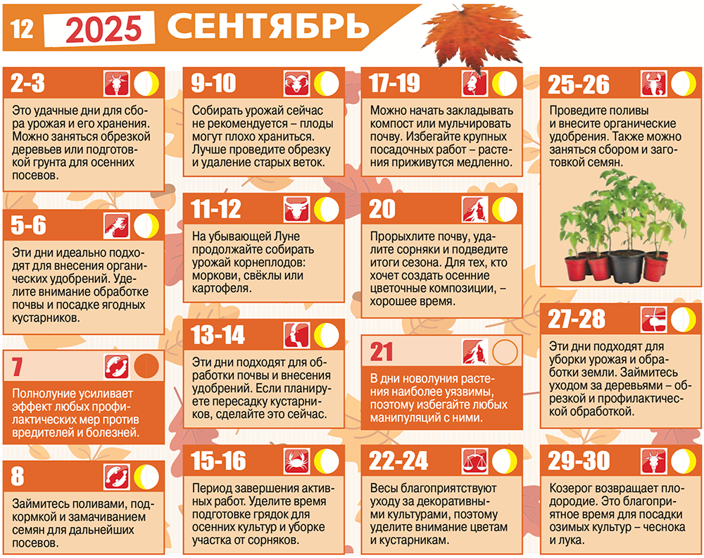 Лунный календарь 2025 Сентябрь